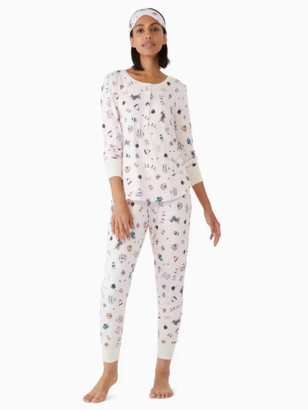kate spade Light Pink Printed Pajama Set with Blue and Brown Accents